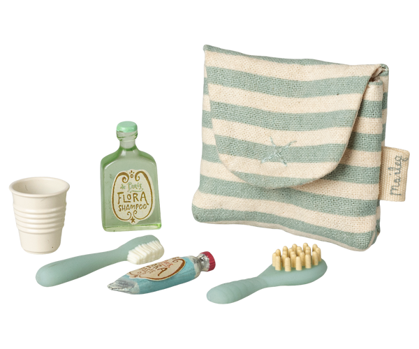 PRE-ORDER Maileg, Toothbrush Set in Bag, Mouse - Blue Stripe **Due April**