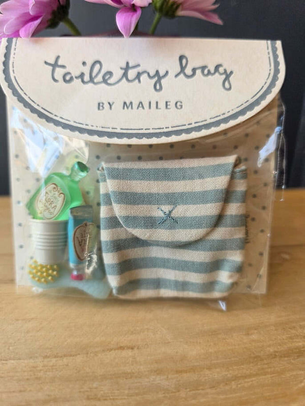 Maileg, Toothbrush Set in Bag, Mouse - Blue Stripe