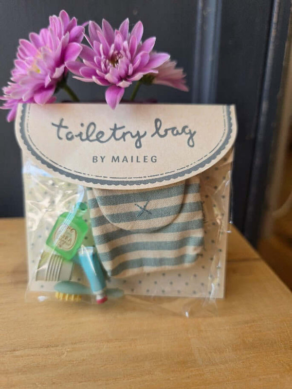 Maileg, Toothbrush Set in Bag, Mouse - Blue Stripe