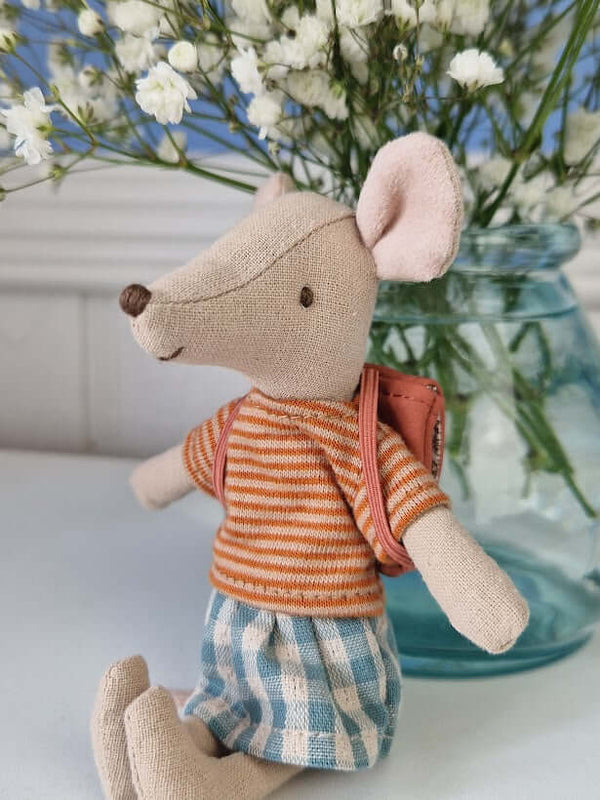 Maileg, Tricycle Mouse, Big Sister w Bag (Old Rose)