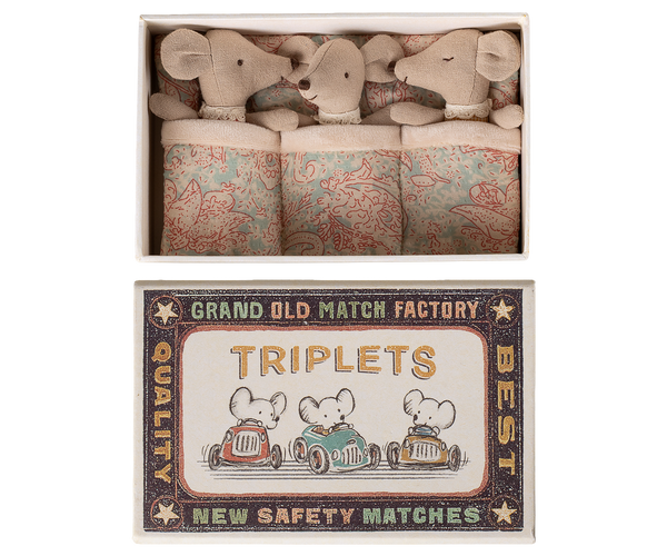 PRE-ORDER Maileg, Triplets, Baby Mice in Matchbox - Checker **Due June**