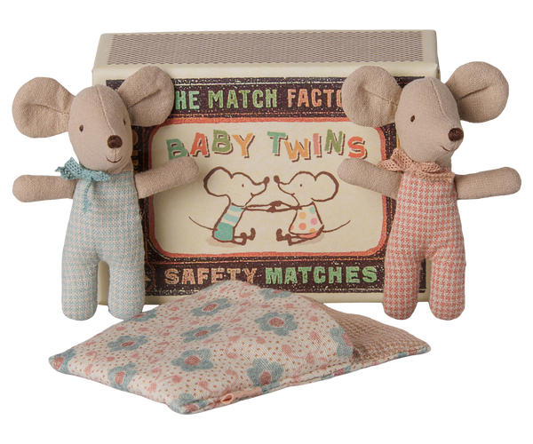 PRE-ORDER Maileg, Twins, Baby Mice in Matchbox - Checker **DUE JULY**