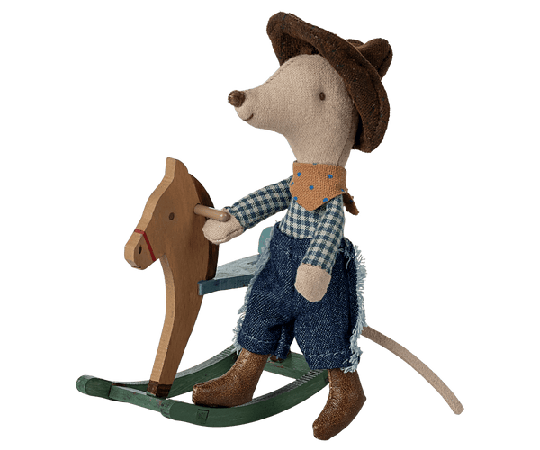*PRE-ORDER* Maileg, Cowboy Mouse on Rocking Horse, Little Brother (DUE END JUNE)