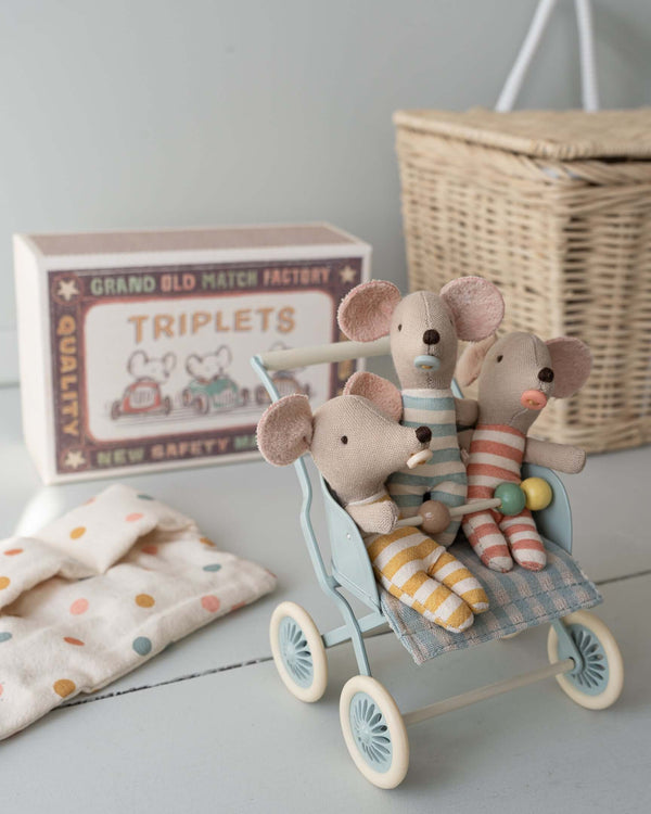 Maileg, Stroller, Baby Mice - Mint