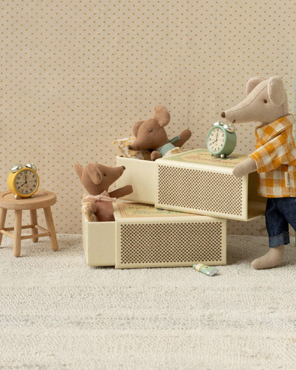 Maileg, Sleepy Wakey Baby Mouse in Matchbox - Blue