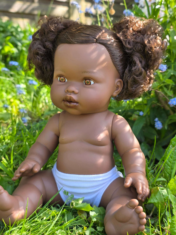 Mini Colettos, Jedda (African Girl Doll with Brown Eyes & Pigtails)