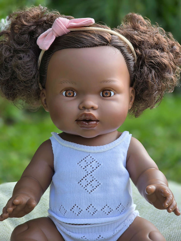 Mini Colettos, Jedda (African Girl Doll with Brown Eyes & Pigtails)