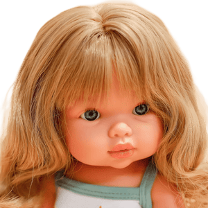 Mini Colettos, Lyla (Blonde Hair & Blue Eyes) doll with long blonde hair and blue eyes, handcrafted and poseable.