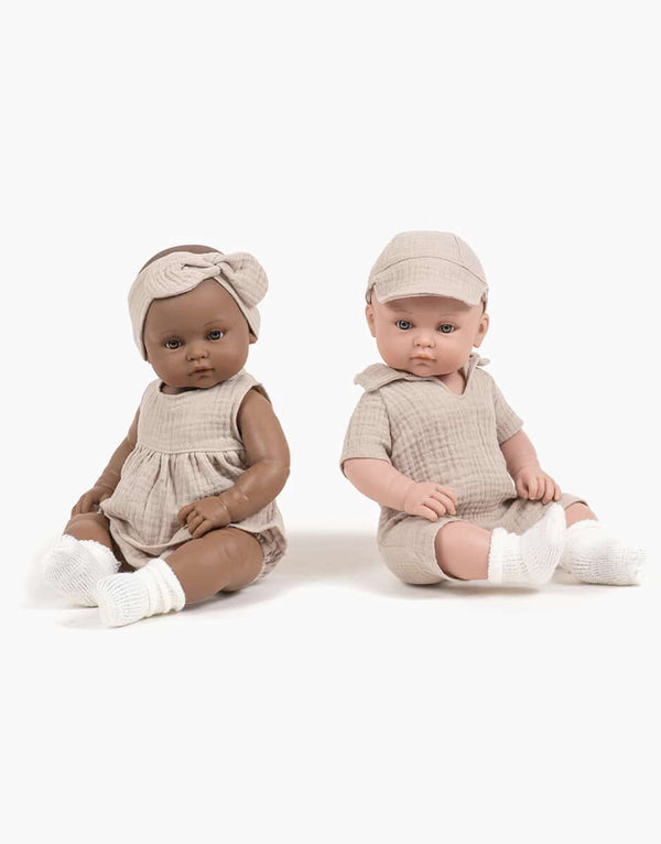 Minikane Toddlers, Augustine Dressed in Charlotte Dress, Pants and Headband  (Beige)