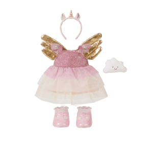 Olli Ella, Unicorn Outfit Set featuring a pink dress, wings, headband, and cute cloud toy for magical adventures.