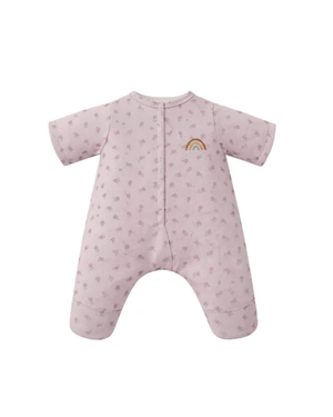 Olli Ella, Dinkum PJs Sweetheart soft cotton one-piece in lilac with a rainbow pocket design.