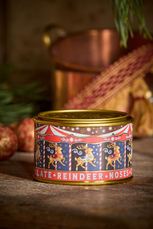 The Chocolate Gift Company - Reindeer Nose in a festive tin with vintage carousel design.