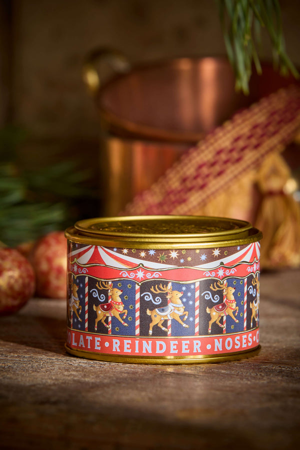 The Chocolate Gift Company - Reindeer Nose in a festive tin with vintage carousel design.