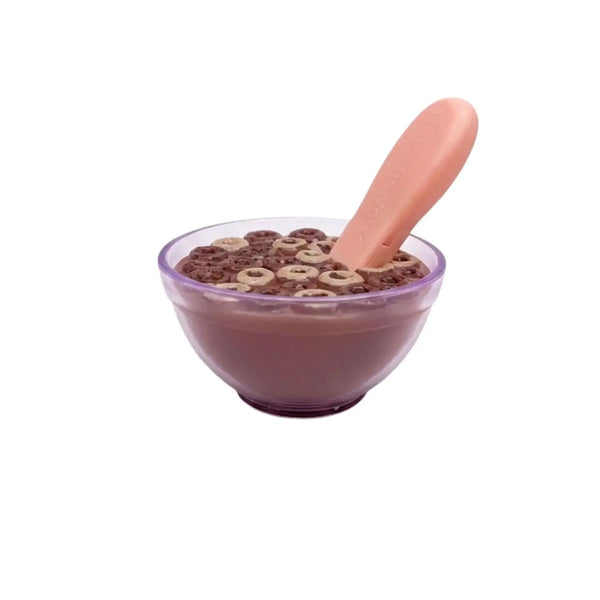 Tiny Harlow Tiny Tiny Choco Loops Cereal Bowl filled with chocolate loops and milk