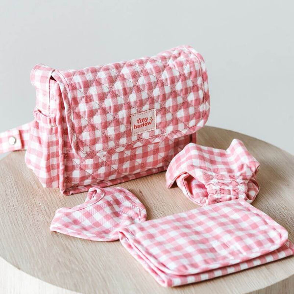 Tiny Harlow, Dolls Nappy Bag - Pink Gingham