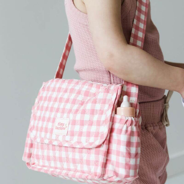 Tiny Harlow, Dolls Nappy Bag - Pink Gingham