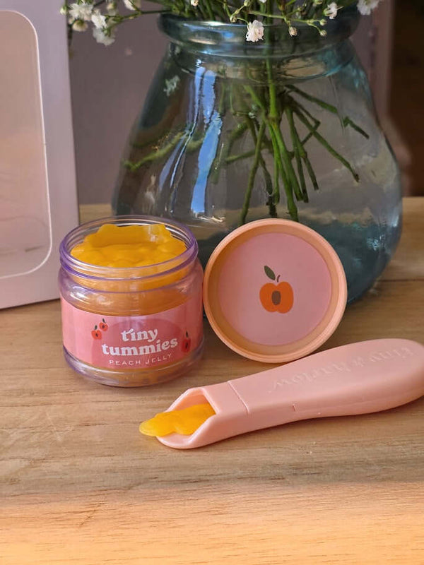 Tiny Harlow, Tiny Tummies Peach Jelly Jar and Spoon Set
