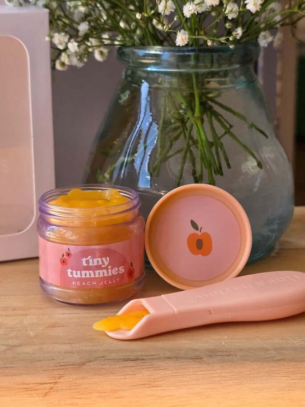 Tiny Harlow, Tiny Tummies Peach Jelly Jar and Spoon Set