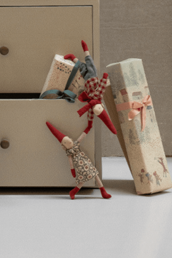 Maileg, Climbing Pixy, Boy - Red Checked Shirt (Size 1)