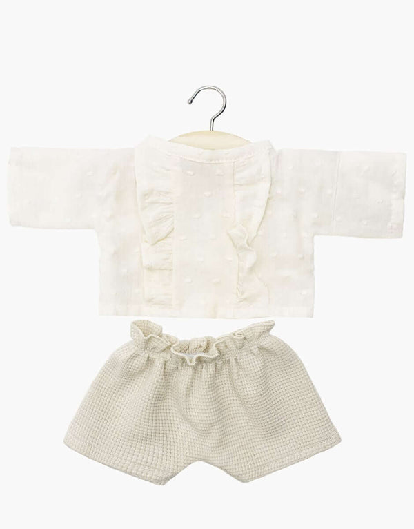 Minikane, Lily Top Set in Ecru and Linen Honeycomb shorts