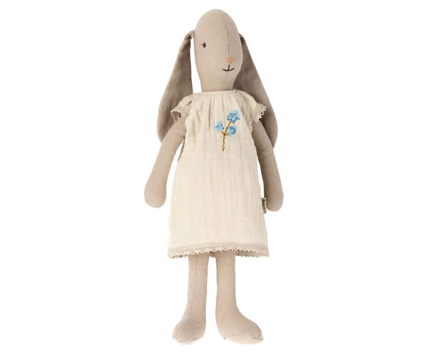 Maileg, Size 2 Bunny in White Dress w Blue Flower