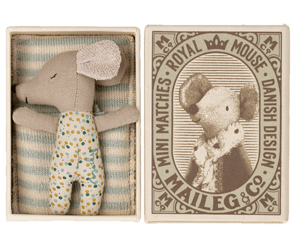 Maileg, Sleepy/Wakey Baby Mouse in Matchbox - Blue