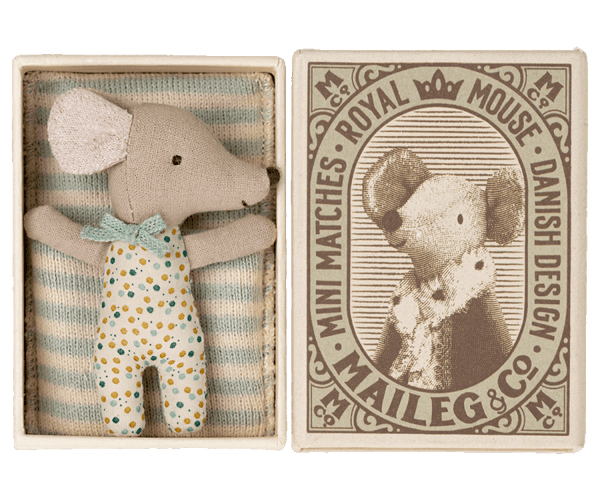 Maileg, Sleepy/Wakey Baby Mouse in Matchbox - Blue