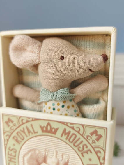 Maileg, Sleepy/Wakey Baby Mouse in Matchbox - Blue